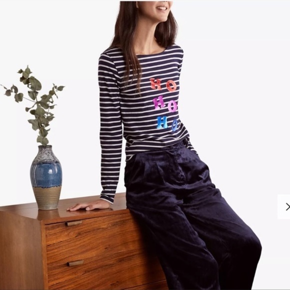 Boden Christmas Breton Metallic Stripe Slogan Long Sleeve Top NWOT (6) - Picture 4 of 12